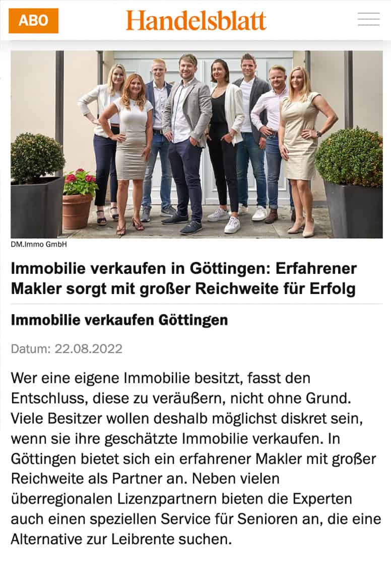 Handelsblatt Immobilie verkaufen Göttingen
